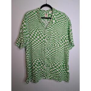 Levi’s Relaxed Button Up Shirt Green Checkerboard Optical Print Men’s XL